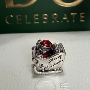 Festive Silver Christmas Eve Santa In Sleigh Charm